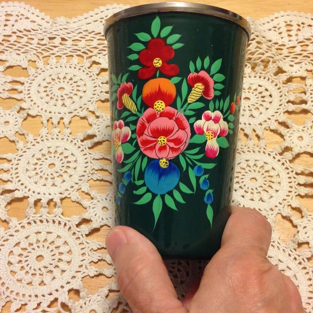 Beautiful, handpainted stainless cup